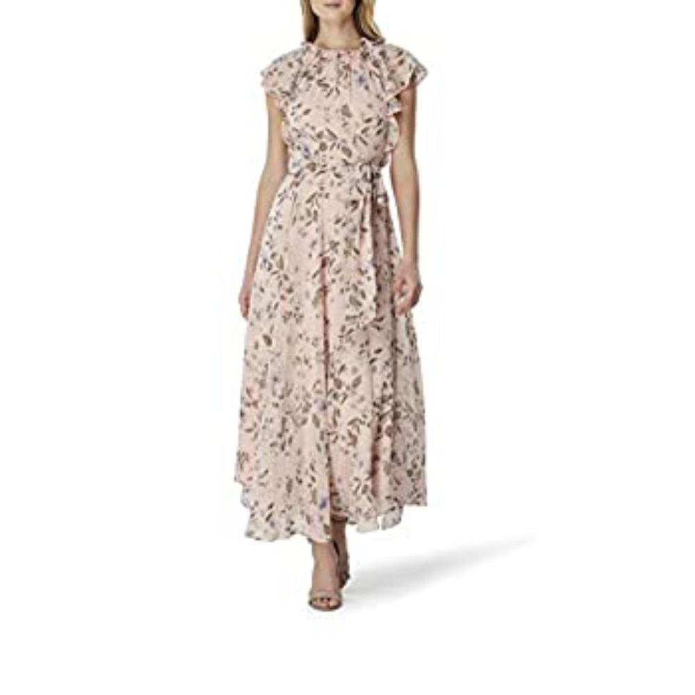 Tahari ASL Women's Flutter Sleeve Tie Waist